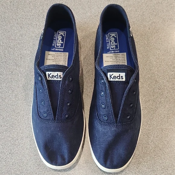 Keds Dark Blue Canvas Slip-Ons - Picture 1 of 2
